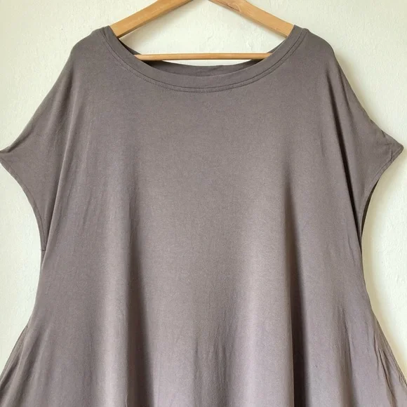 Kedem Sasson Taupe Grey Long Maxi Dress Stretch Jersey Short Sleeve One Size - Picture 13 of 16